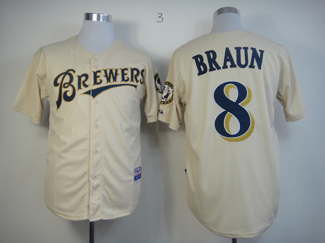 Men Milwaukee Brewers #8 Braun Cream MLB Jerseys